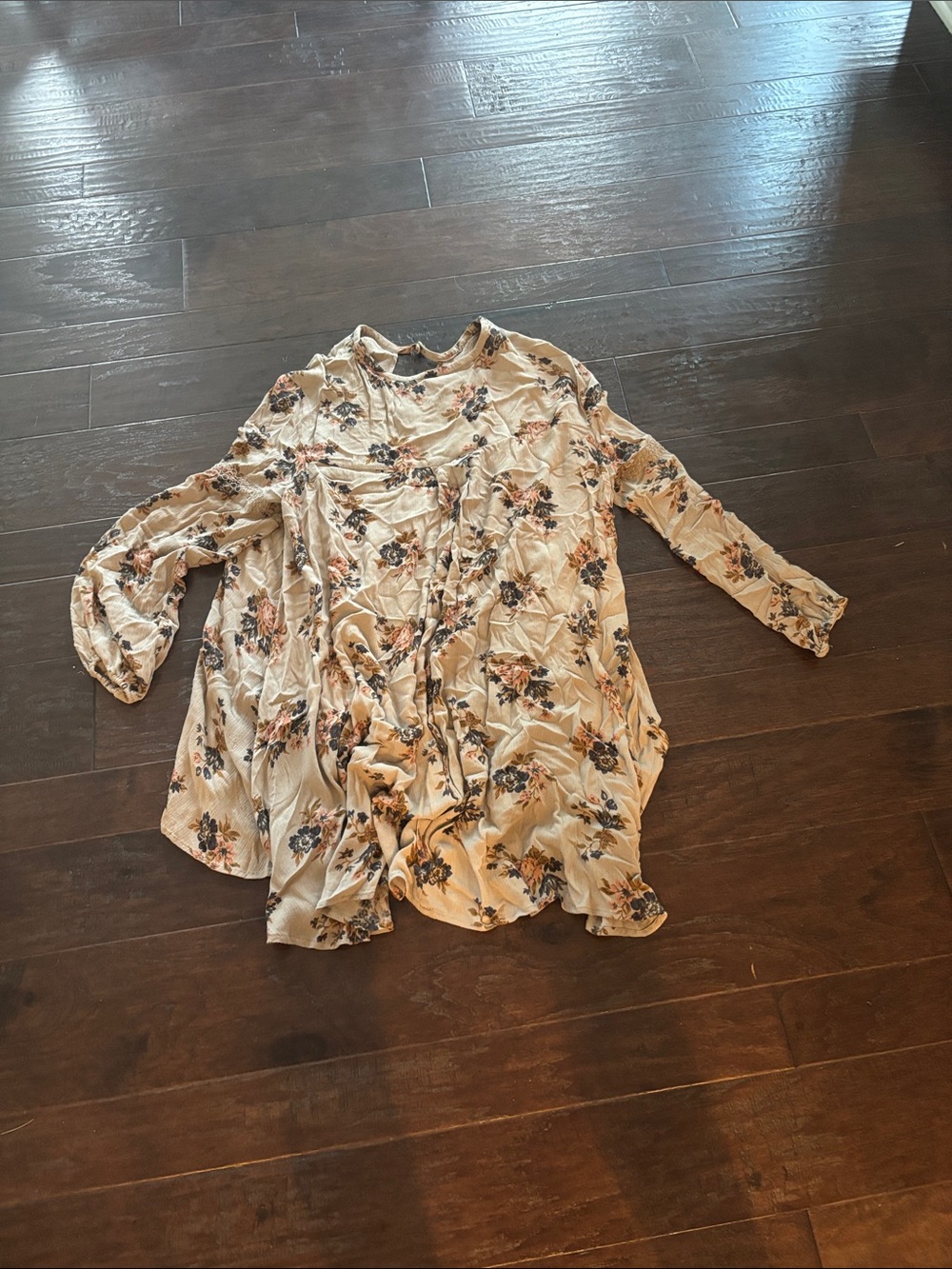 Free People Cream Floral Long Sleeve Dress